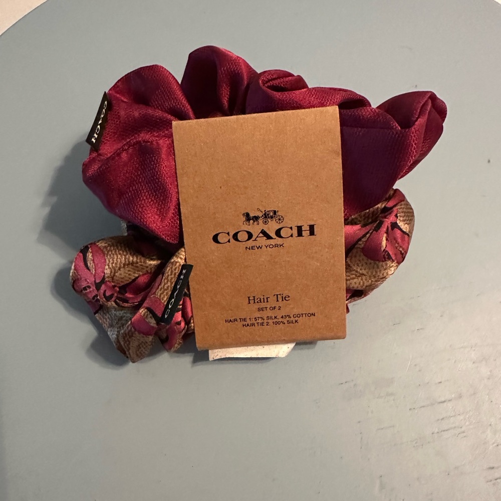 Coach Silk Scrunchie Set in Burgundy and Floral NWT
